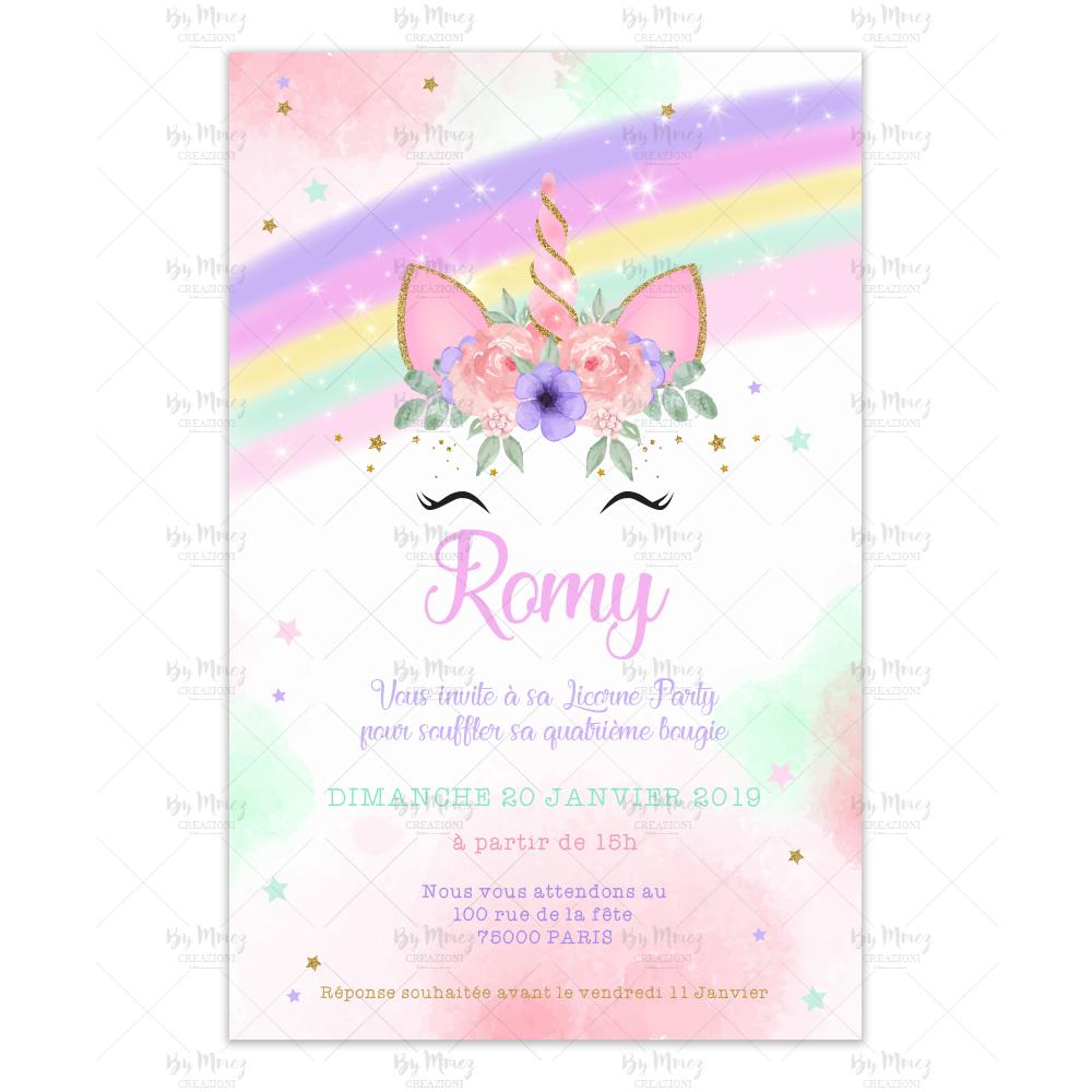 Invitation Anniversaire Theme Licorne Rainbow Mmez Creazioni