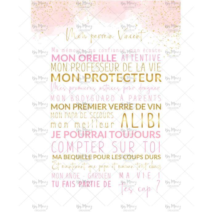 Affiche Bapteme Parrain Marraine Theme Aquarelle Rose Colombe Or Mmez Creazioni