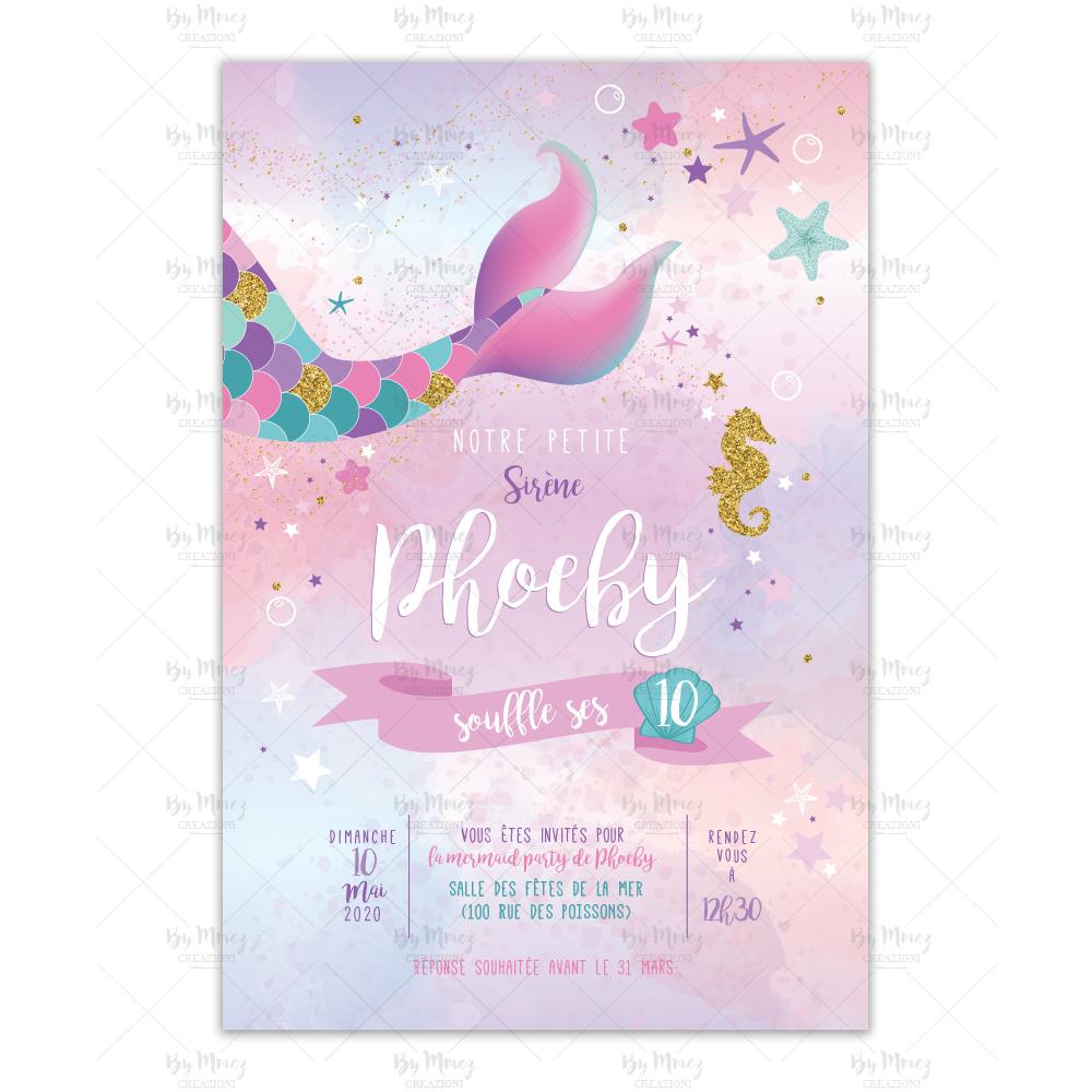 6 Cartes invitation anniversaire licorne dore et rose- fleurs- format 10x15  cm -imprimée et personnalisée