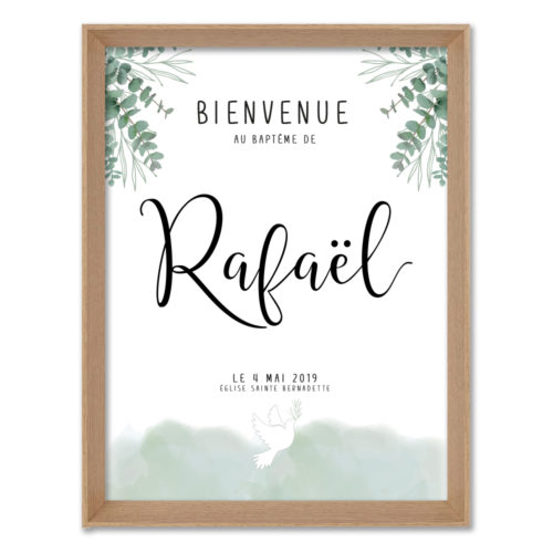 Affiche baptême bienvenue personnalisée Thème Eucalyptus & Star