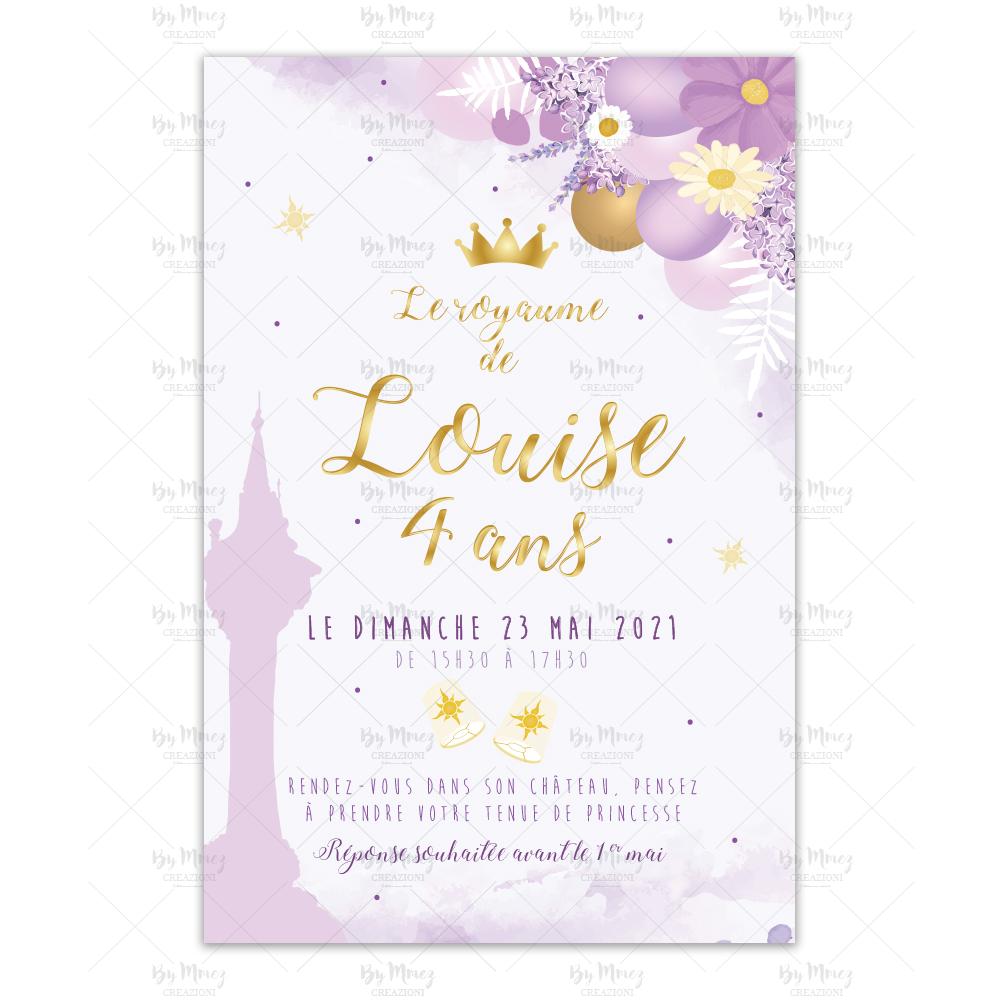 Invitation Anniversaire Personnalisee Theme Princesse Et Violet Mmez Creazioni