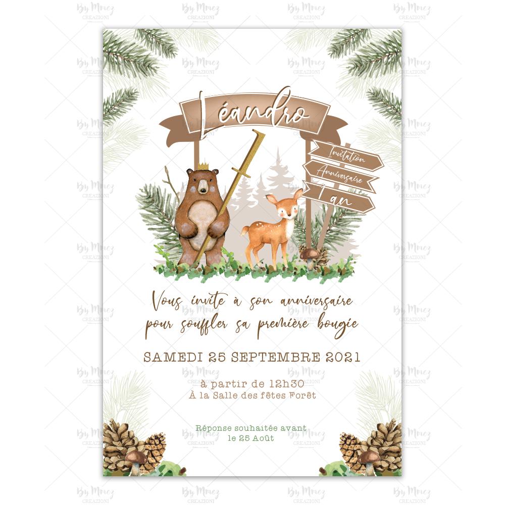 Idée cartes d'invitation anniversaire enfant thème animaux de la forêt
